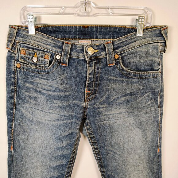 True Religion Size 31 Joey Vintage Low Rise Boot Cut Flap Pockets Jeans - Picture 3 of 13